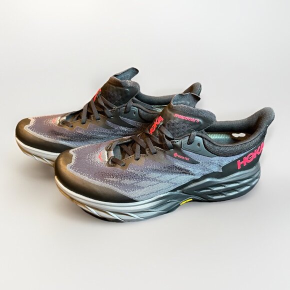 NEW Hoka One Speedgoat 5 GTX Trail Running Shoes GoreTex Women Size 10 Black Red - Picture 1 of 15